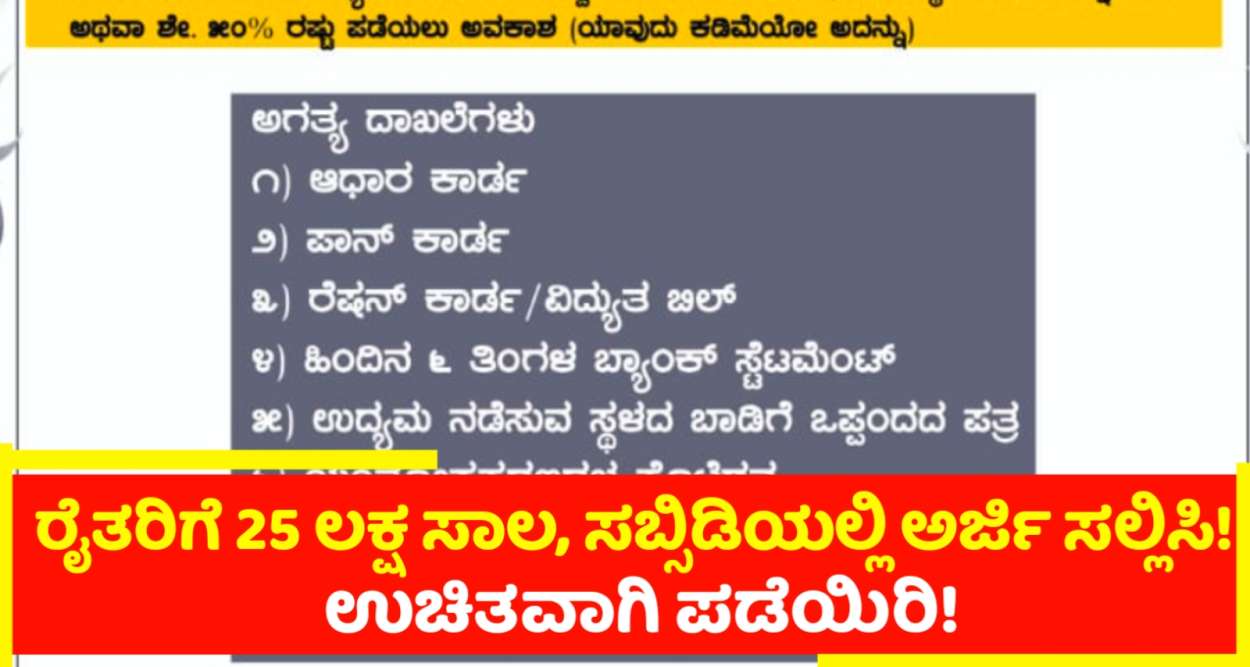 ಕೃಷಿ ಬಿಜಿನೆಸ್  ಮಾಡಲು 25 ಲಕ್ಷ ರೂಪಾಯಿಗಳು ಸಹಾಯಧನ ನೀಡಲು ಅರ್ಜಿ ಆಹ್ವಾನ! ಇವತ್ತೇ ಅರ್ಜಿ ಹಾಕಿ