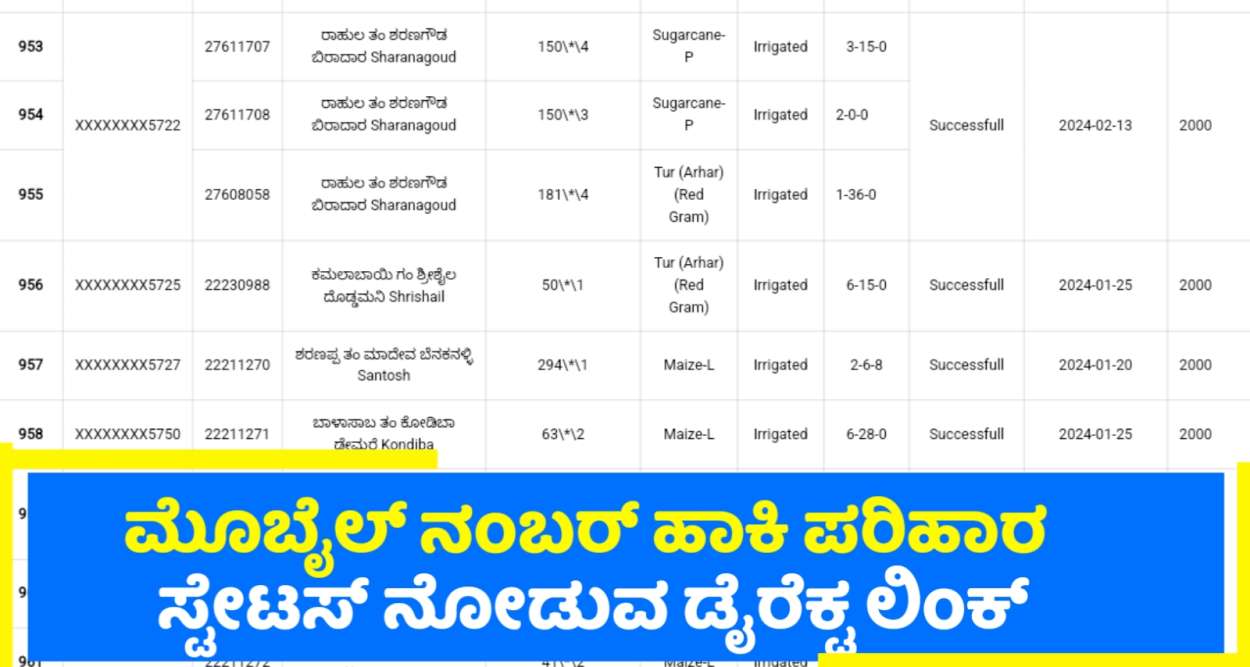 Mobile Number ಹಾಕಿ ಪರಿಹಾರ ಜಮಾ ಆಗಿದೆ ಚೆಕ್ ಮಾಡಿ!