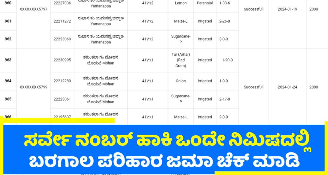 Survey Number wise Parihar Payment| ಸರ್ವೇ ನಂಬರ್ ಹಾಕಿ ಪರಿಹಾರ ಹಣ ಜಮಾ ಚೆಕ್ ಮಾಡಿ